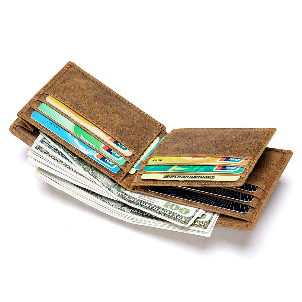 Men's short wallet cowhide genuine leather retro casual anti-theft wallet