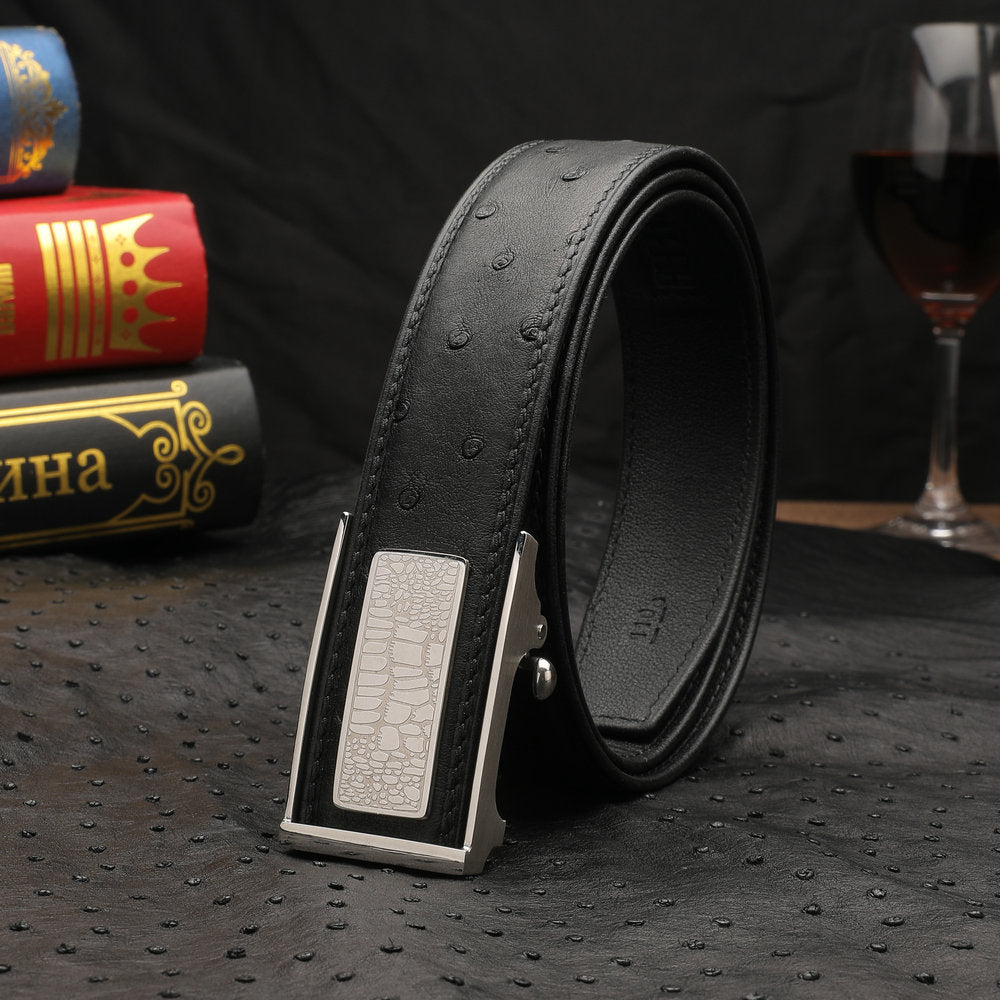 Men's Belt Automatic Buckle Ostrich Skin Genuine Leather Business Casual Men Belt