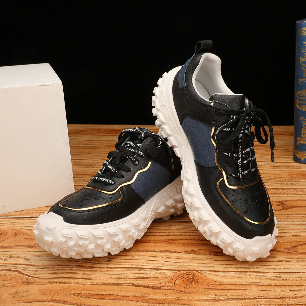 Ostrich skin genuine leather men's shoes tire sole tank shoes fashion casual anti-slip men's shoes
