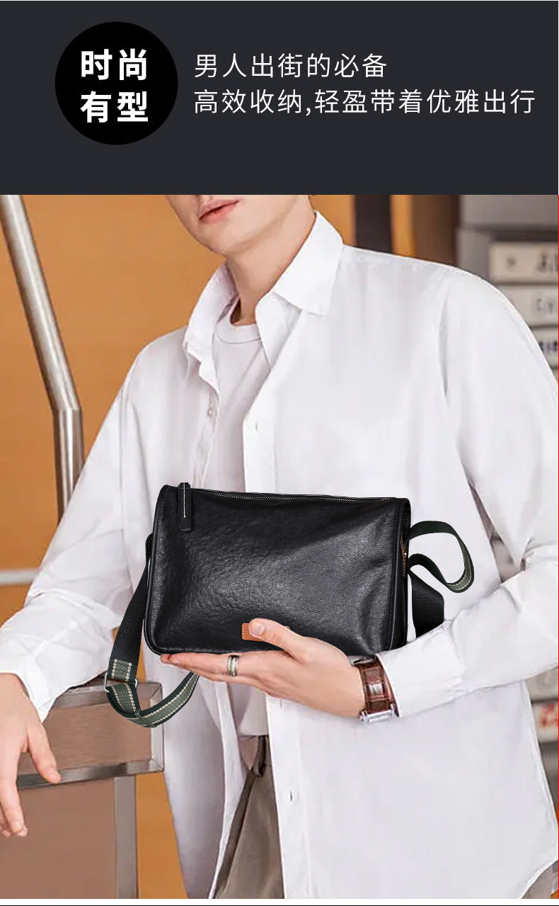 Men's Shoulder Bag Genuine Cowhide Leather Fashion Casual Commuting Crossbody Bag