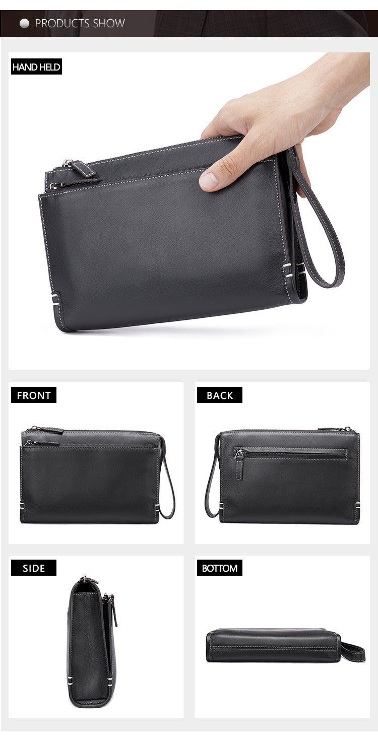 Men's clutch bag Genuine cowhide leather large capacity business casual men's handbag