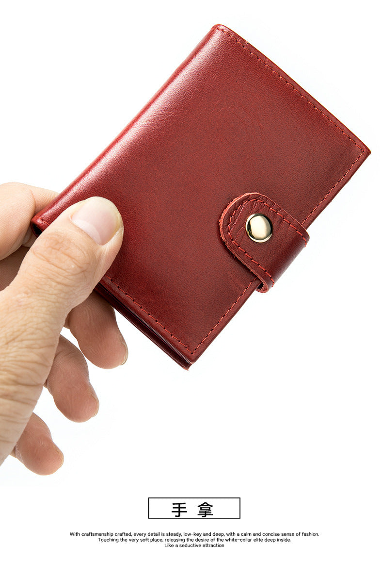 Men's wallet cowhide genuine leather aluminum alloy automatic pop-up RFID anti-theft brush personality business card holder card bag for men