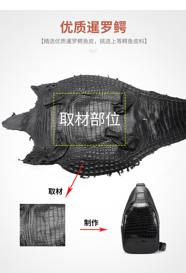 New Thai Siamese Crocodile Skin Men's Bust Bag Genuine Leather High Quality Casual Fashion Crossbody Shoulder Bag
