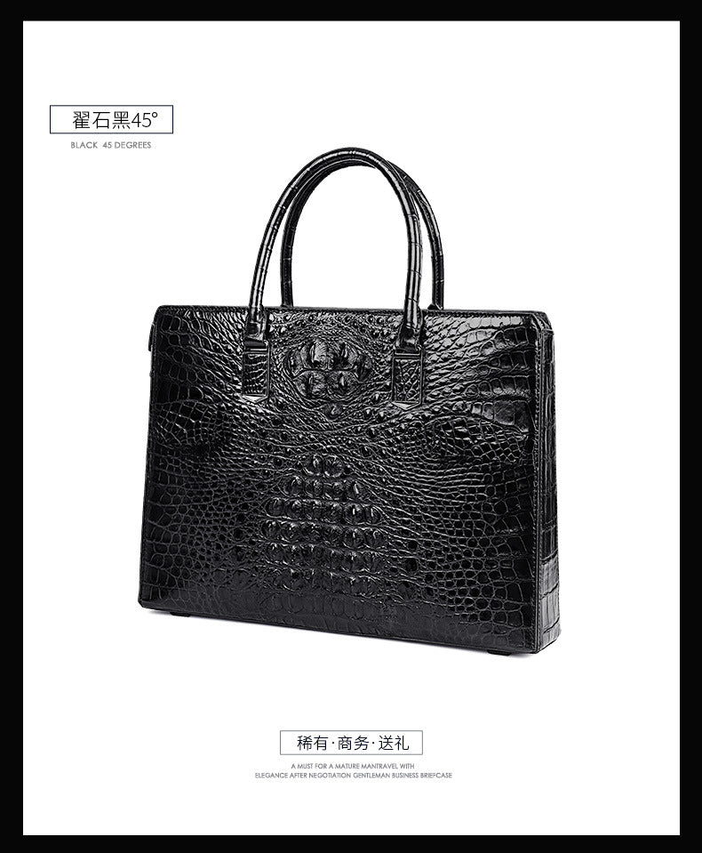 Siamese crocodile bone skin men's briefcase handbag anti-theft security lock genuine leather luxury business bag handbag