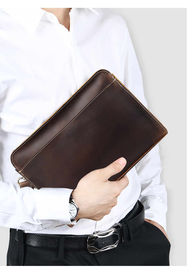Men's Clutch Bag Cow Leather Crazy Horse Vintage Men's Handbag