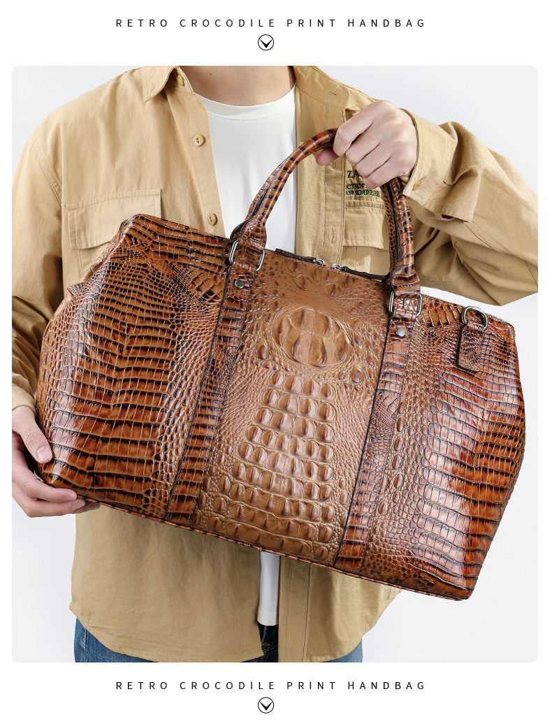 Men's Handbag Crocodile Crest Cow Leather Unisex Travel Bag Short Distance Business Luggage Bag