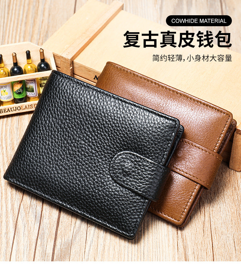 Men's Wallet RFID Genuine Cowhide Leather Card Holder Coin Casual Retro Large Capacity Clutch Bag