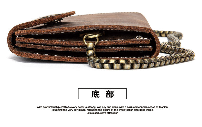 Men's long wallet cowhide genuine leather chain anti-theft clutch bag men's wallet