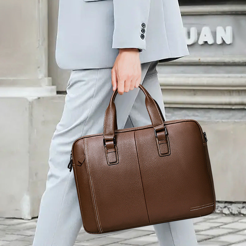 Men's handbag Genuine leather cowhide computer bag Business large capacity briefcase Men's handbag
