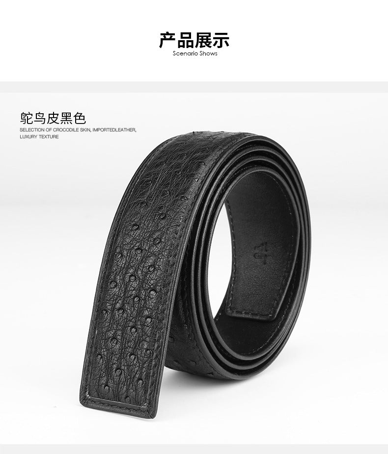 Width 3.8cm Ostrich Skin Genuine Leather Men's Belt Casual Plate Buckle Needle Buckle Men Belt No Buckle