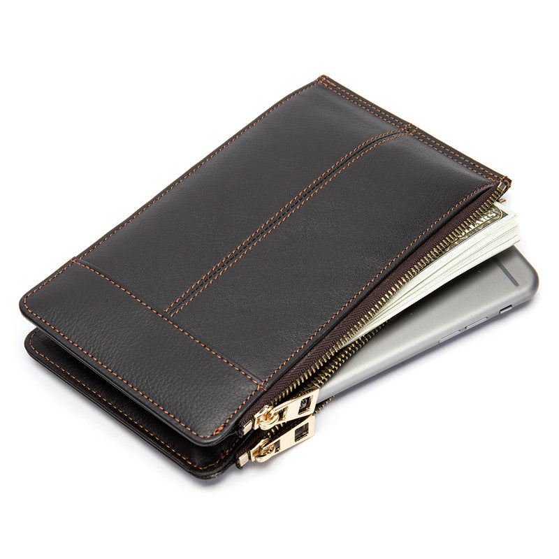 Men's long wallet made of genuine cowhide leather large capacity clutch bag Korean fashion unique zipper men's wallet
