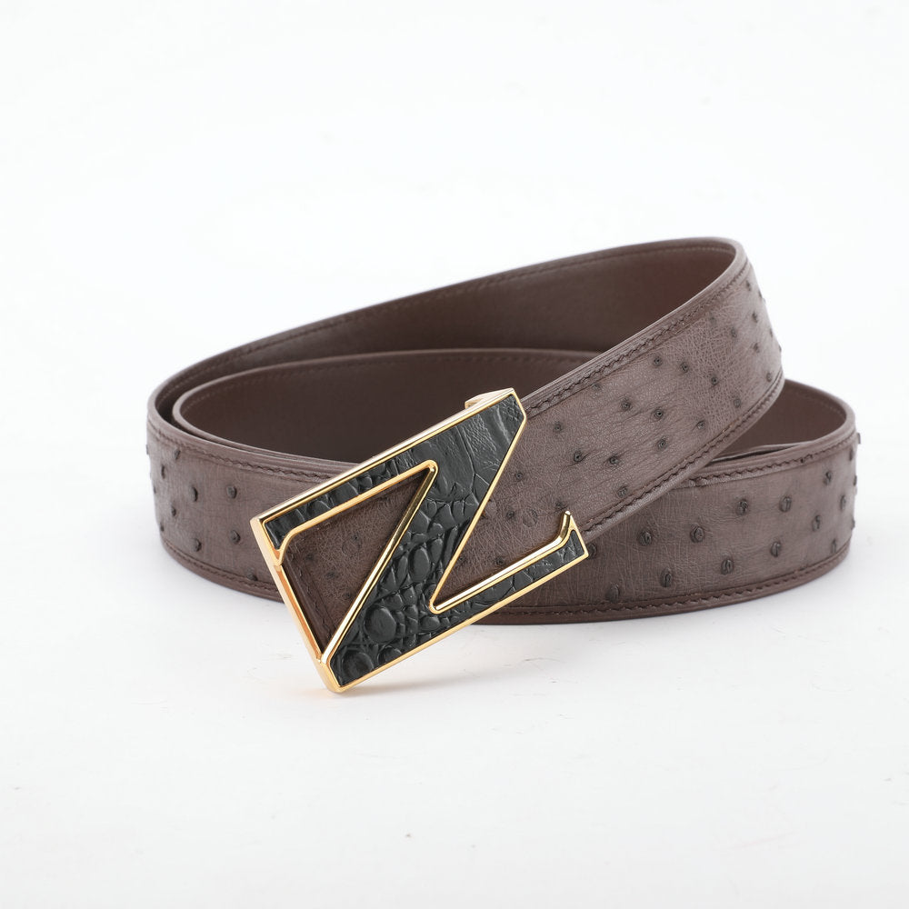 Ostrich skin genuine leather men's belt fashion business casual smooth buckle men belt