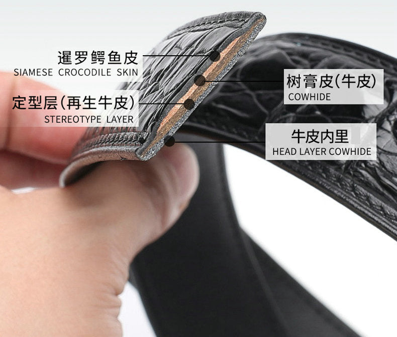 Siamese Crocodile Skin Men's Belt Genuine Leather Dragon with Smooth Buckle Fashion Casual Business Belt