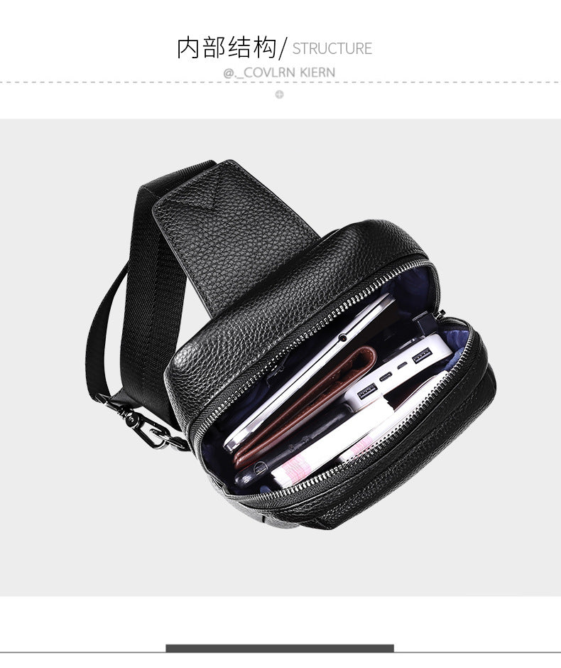Men's bust bag cowhide Korean casual fashion simple crossbody bag