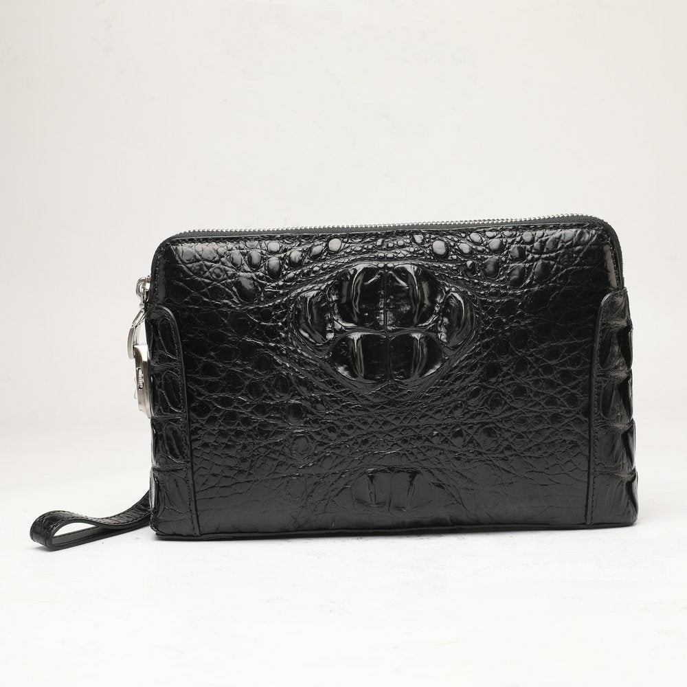 Crocodile Skin Genuine Leather Handbag Double Zipper Security Lock Privacy Protection Business Meeting Men's Bag