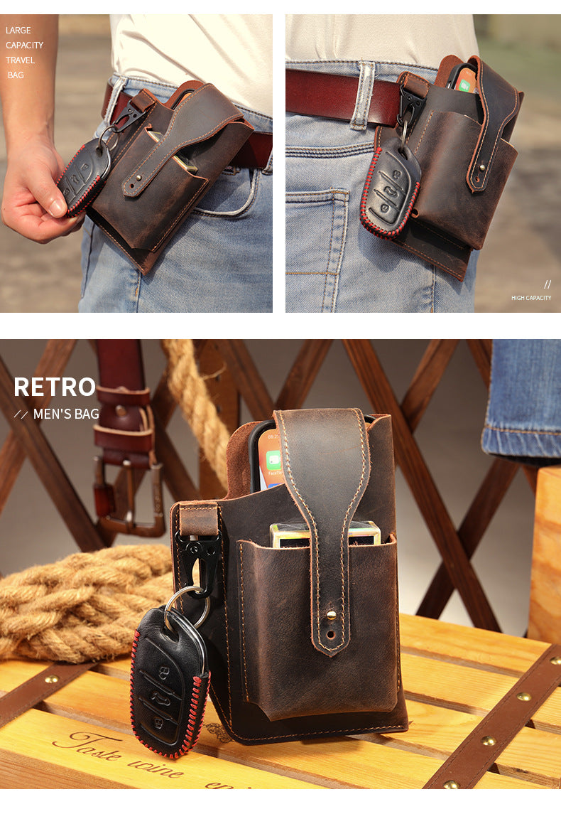 Men's waist bag cowhide sports lock bag for men
