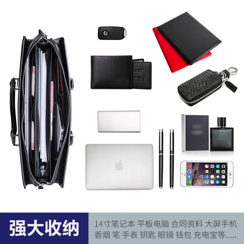 Men's handbag cowhide genuine leather computer bag large capacity business briefcase