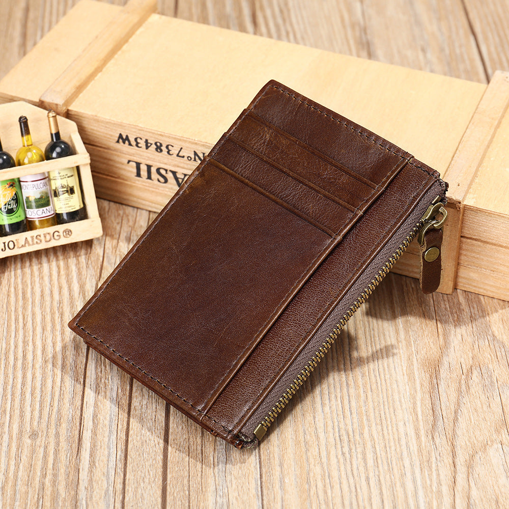 Men's wallet made of genuine cowhide leather, portable coin purse, anti-theft brush, card bag for men