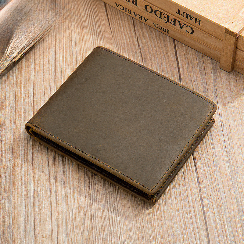 Men's Short Wallet Cow Leather Retro Crazy Horse Handmade Men's Wallet