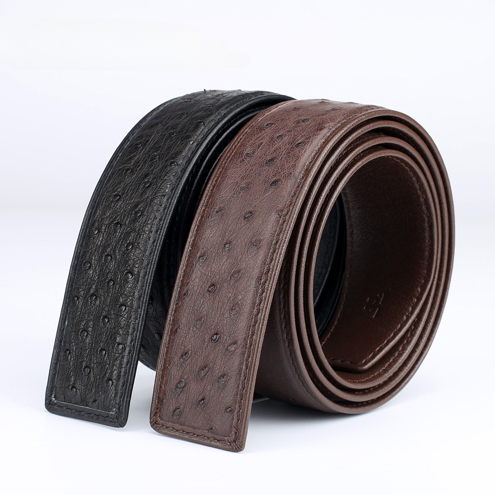 Width 3.8cm Ostrich Skin Genuine Leather Men's Belt Casual Plate Buckle Needle Buckle Men Belt No Buckle