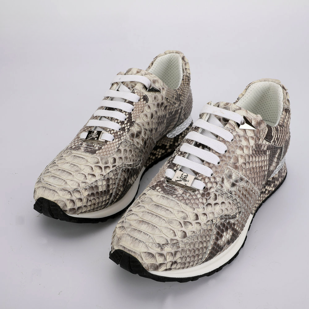 Python Skin Genuine Leather Men's Sneakers Sports Casual Shoes Wear-resistant Breathable Men Shoes