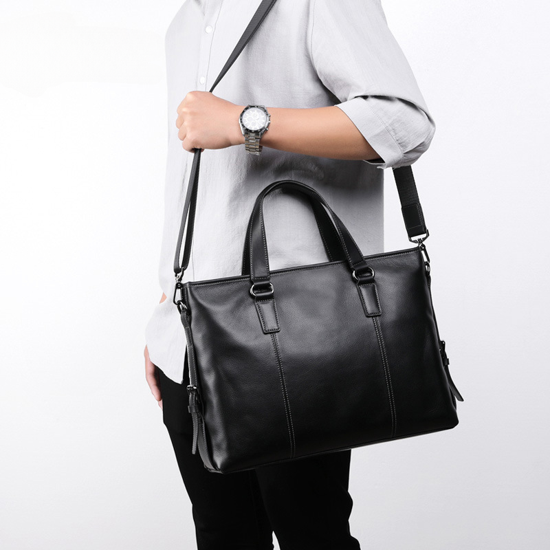 Men's Handbag Genuine Cowhide Leather Computer Bag Casual Business Briefcase Crossbody Bag
