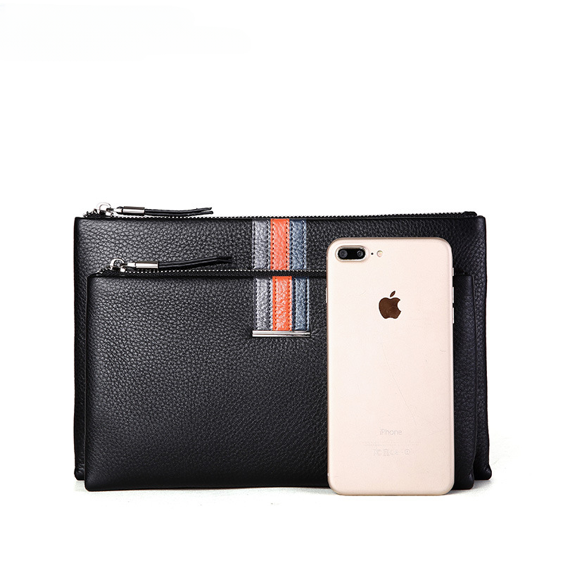 Men's Clutch Bag Genuine Cowhide Leather Casual Business Smart Anti-Theft Handbag for Men