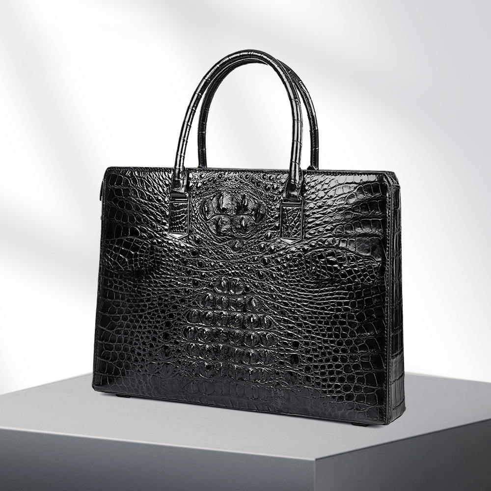 Siamese crocodile bone skin men's briefcase handbag anti-theft security lock genuine leather luxury business bag handbag