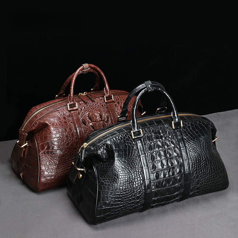 Siamese crocodile skin genuine leather unisex handbag travel bag casual fashion large capacity handbag