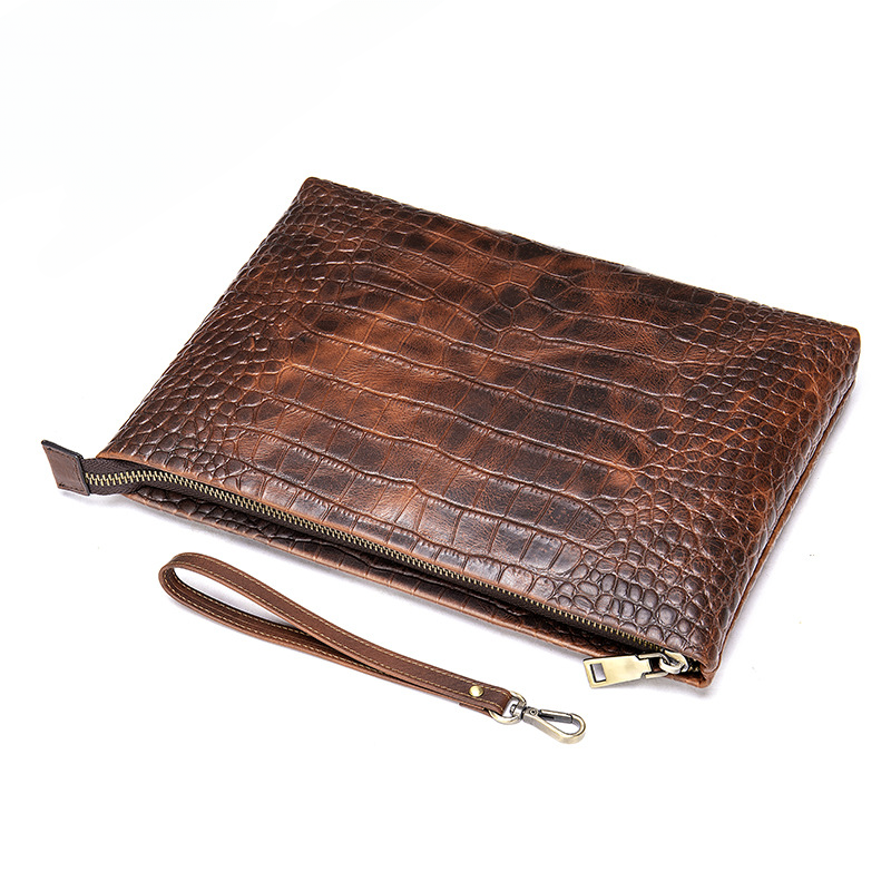Men's Clutch Bag Business Crocodile Crest Cow Leather Handbag for Men