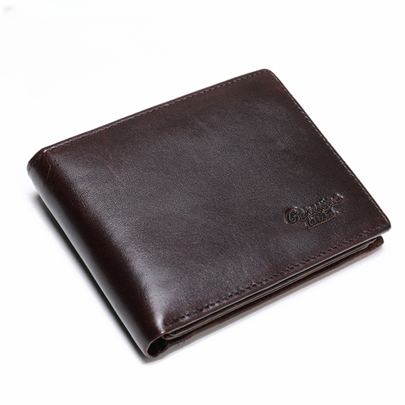 Men's Short Wallet Cowhide Genuine Leather RFID Card Holder Retro Men's Wallet Card Bag