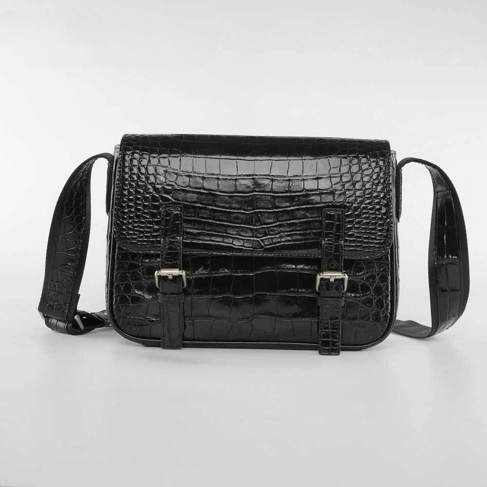 Siamese Crocodile Belly Skin Genuine Leather Cambridge Bag Men's Simple Commuting Casual Crossbody Shoulder Bag