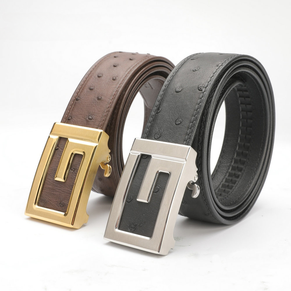 Ostrich Skin Genuine Leather Men's Belt Automatic Buckle Stainless Steel Buckle Width 3.4cm Fashion Belt for Men