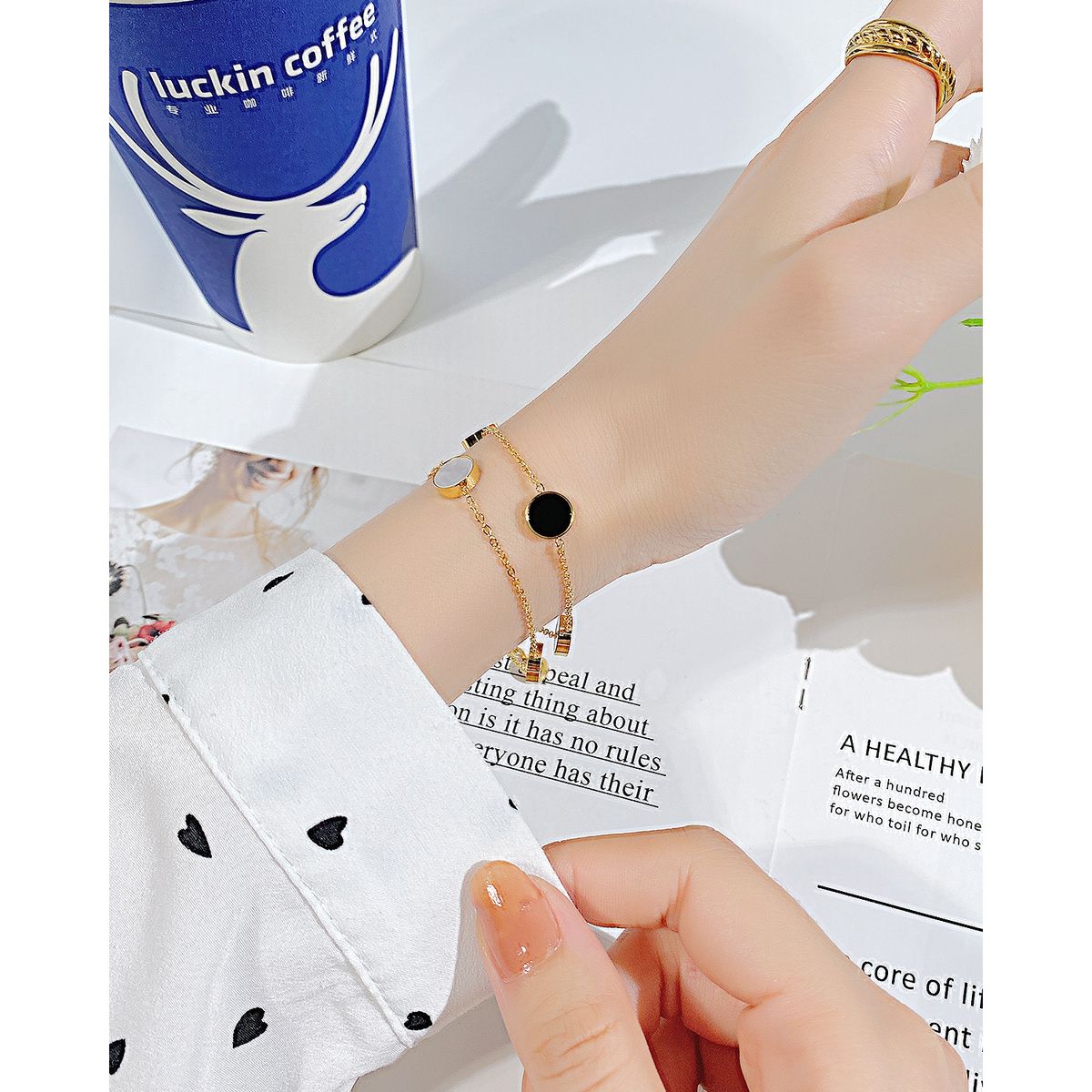 Ceadry kledle 個性デザイン感新型色落ちしない二重重ね幾何学女の子ブレスレットプレゼント
