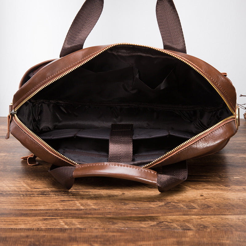 Men's Handbag Briefcase Cowhide Genuine Leather Retro Business Computer Bag for Men 