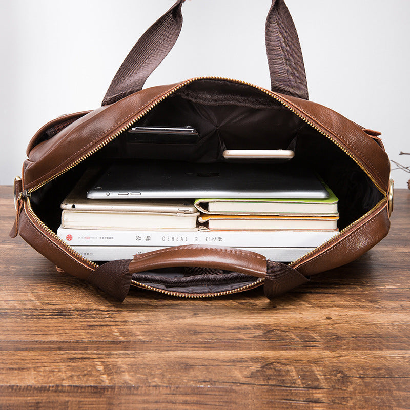 Men's Handbag Briefcase Cowhide Genuine Leather Retro Business Computer Bag for Men 