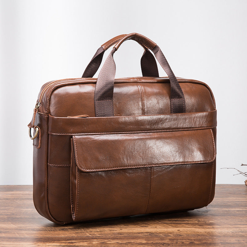 Men's Handbag Briefcase Cowhide Genuine Leather Retro Business Computer Bag for Men 