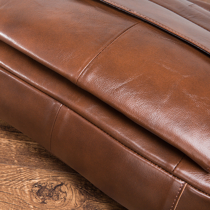 Men's Handbag Briefcase Cowhide Genuine Leather Retro Business Computer Bag for Men 