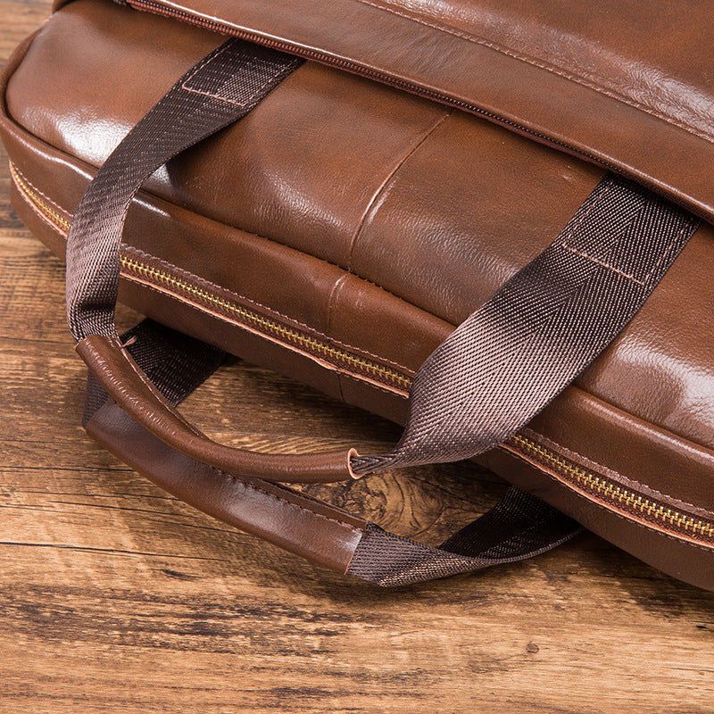 Men's Handbag Briefcase Cowhide Genuine Leather Retro Business Computer Bag for Men 