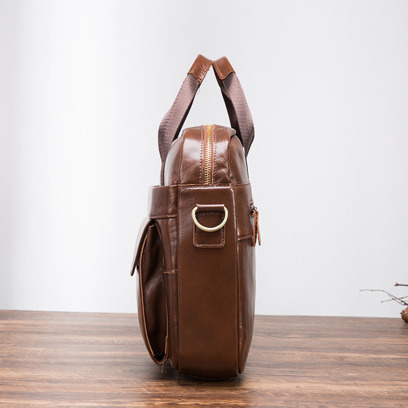 Men's Handbag Briefcase Cowhide Genuine Leather Retro Business Computer Bag for Men 