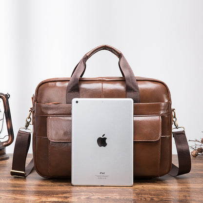 Men's Handbag Briefcase Cowhide Genuine Leather Retro Business Computer Bag for Men 