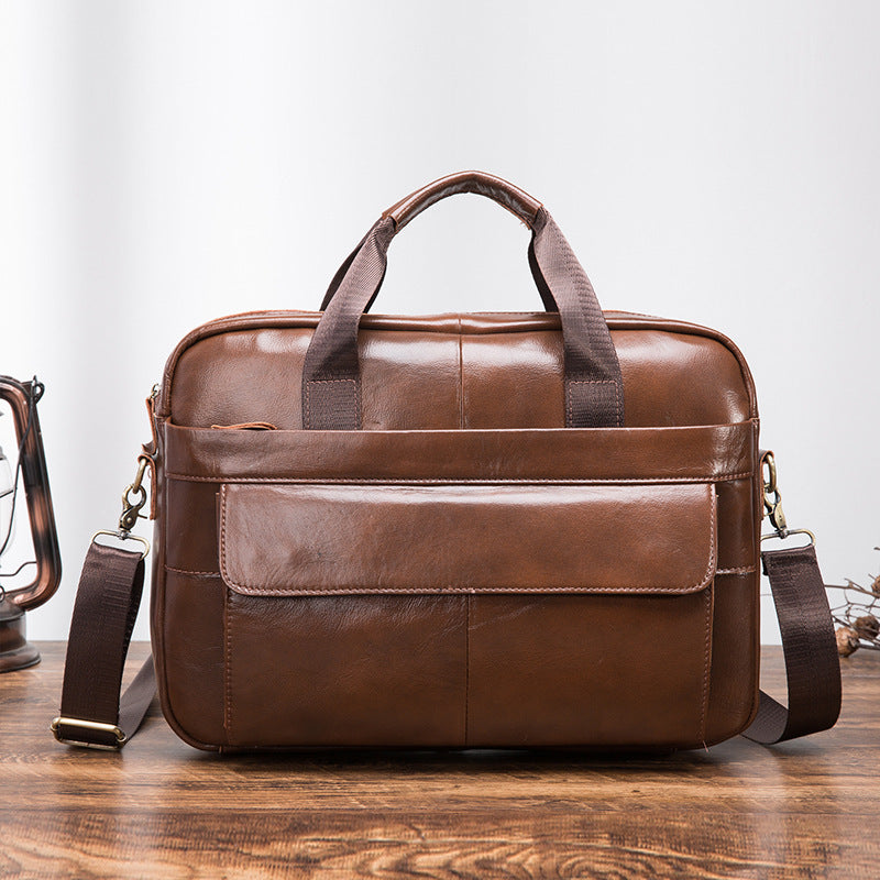 Men's Handbag Briefcase Cowhide Genuine Leather Retro Business Computer Bag for Men 