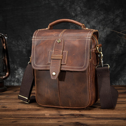 Men's Shoulder Bag Cowhide Genuine Leather Retro Outdoor Travel Crossbody Bag for Men 
