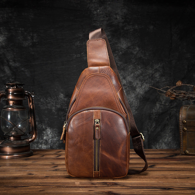 Men's bust bag Genuine cowhide leather retro outdoor multifunctional crossbody bag for men