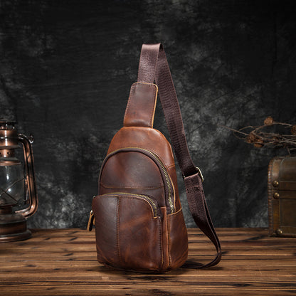 Men's bust bag Genuine cowhide leather retro outdoor versatile crossbody bag for men 