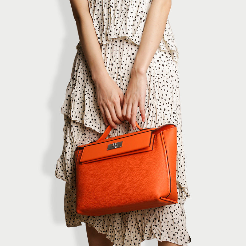 Women's handbag cowhide kelly bag genuine leather shoulder bag large capacity commuting OL handbag.bag