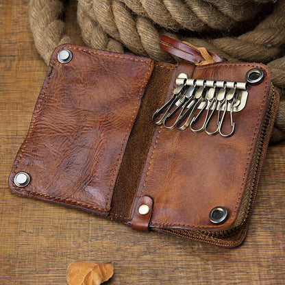 Men's wallet, genuine cowhide leather, key chain, coin purse, zipper, multi-function, large capacity, card bag for men 