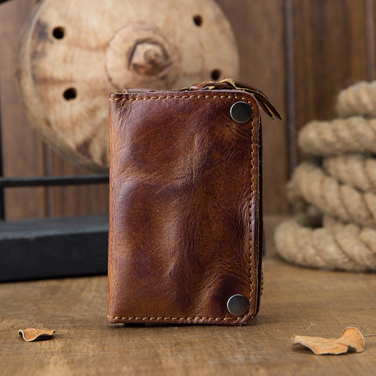 Men's wallet, genuine cowhide leather, key chain, coin purse, zipper, multi-function, large capacity, card bag for men 