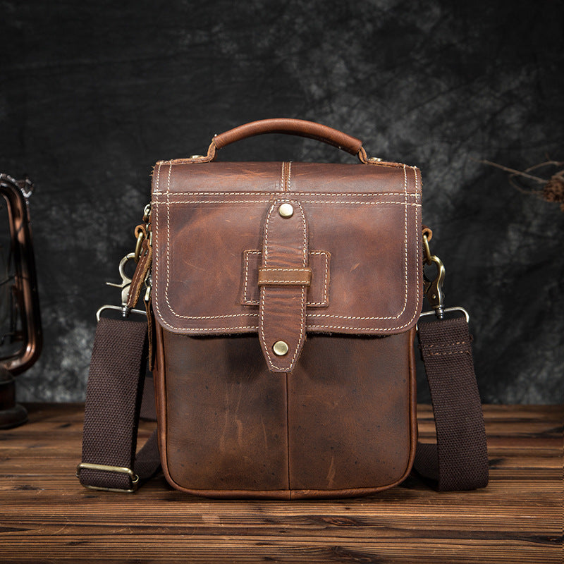 Men's Shoulder Bag Cowhide Genuine Leather Retro Outdoor Travel Crossbody Bag for Men 