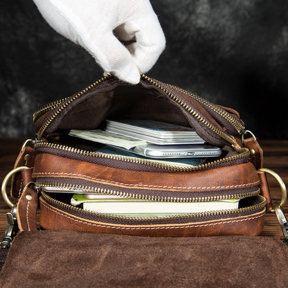 Men's Shoulder Bag Cowhide Genuine Leather Retro Outdoor Travel Crossbody Bag for Men 